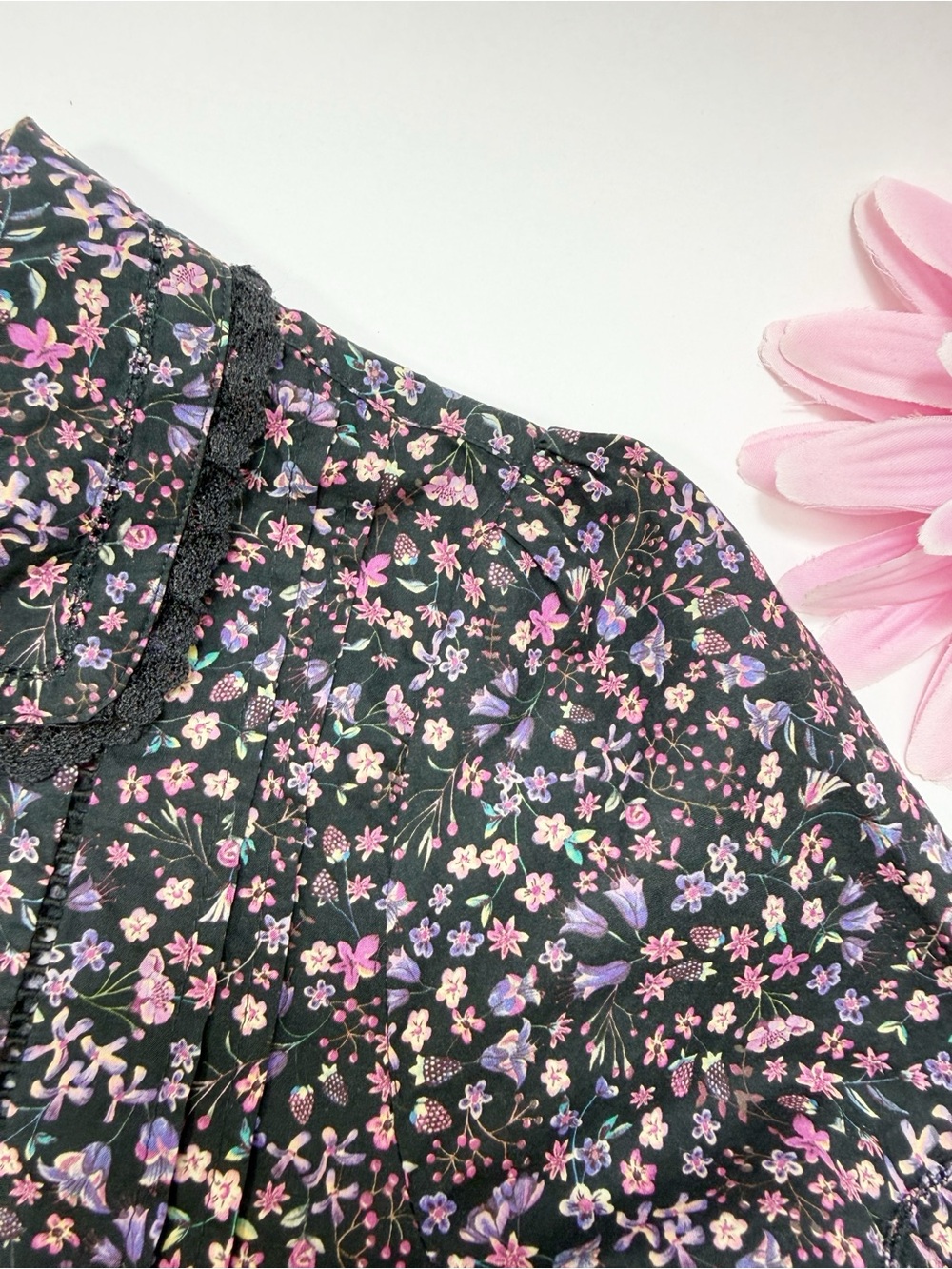 J. Crew X Liberty Lace-Trim Button-Up Shirt Liberty Fabric Strawberry Floral Top - Picture 7 of 12